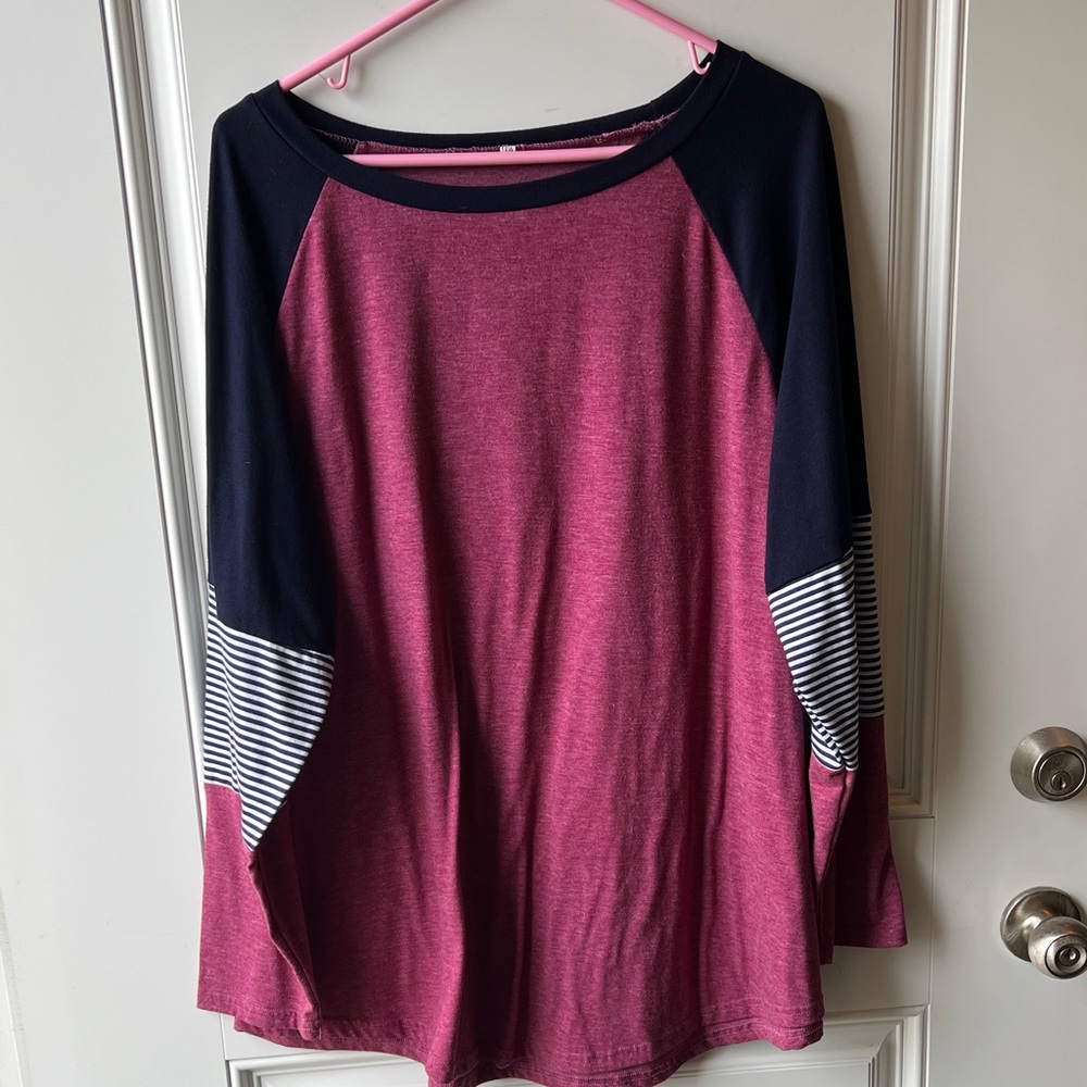 Women's Raglan Long Sleeve Top - Berry Pink & Navy